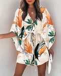 Women's Floral Print Batwing Sleeve Dress | V-Neck Ruffle Hem Boho Summer