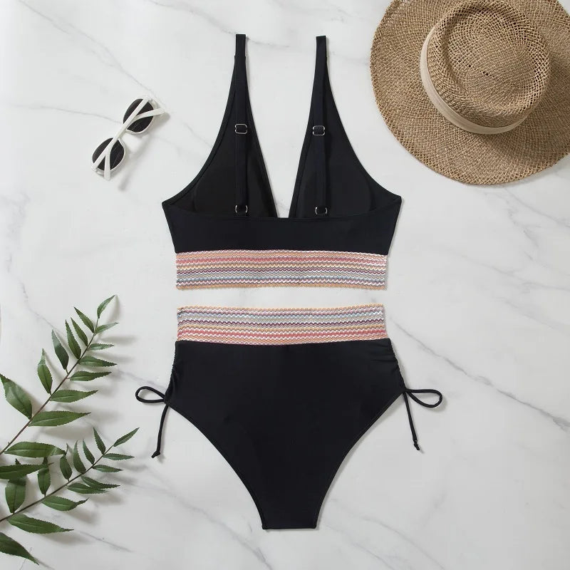 Solid Color Drawstring Bikini Set - High Waist Patchwork Separate Swimwear for Women