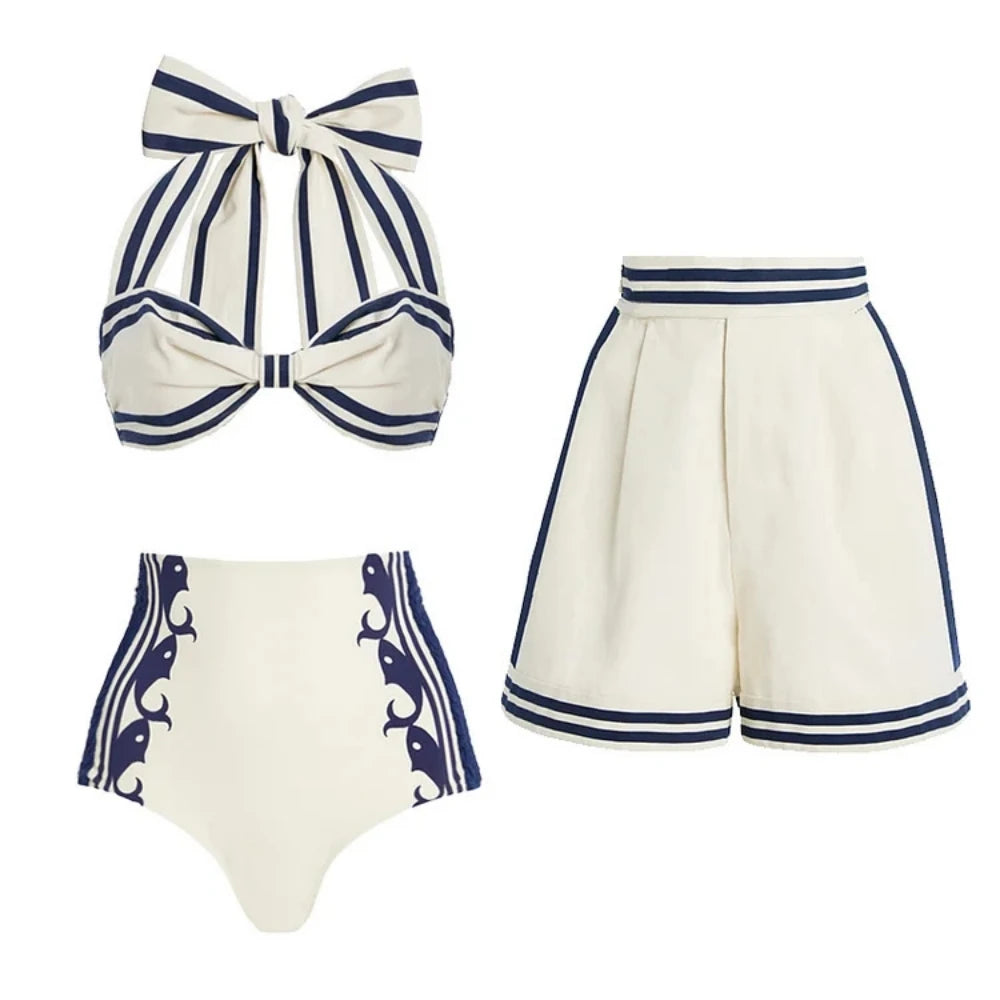 Women's Strapless One-Piece Swimsuit Set | With Shorts Two-Piece Beachwear