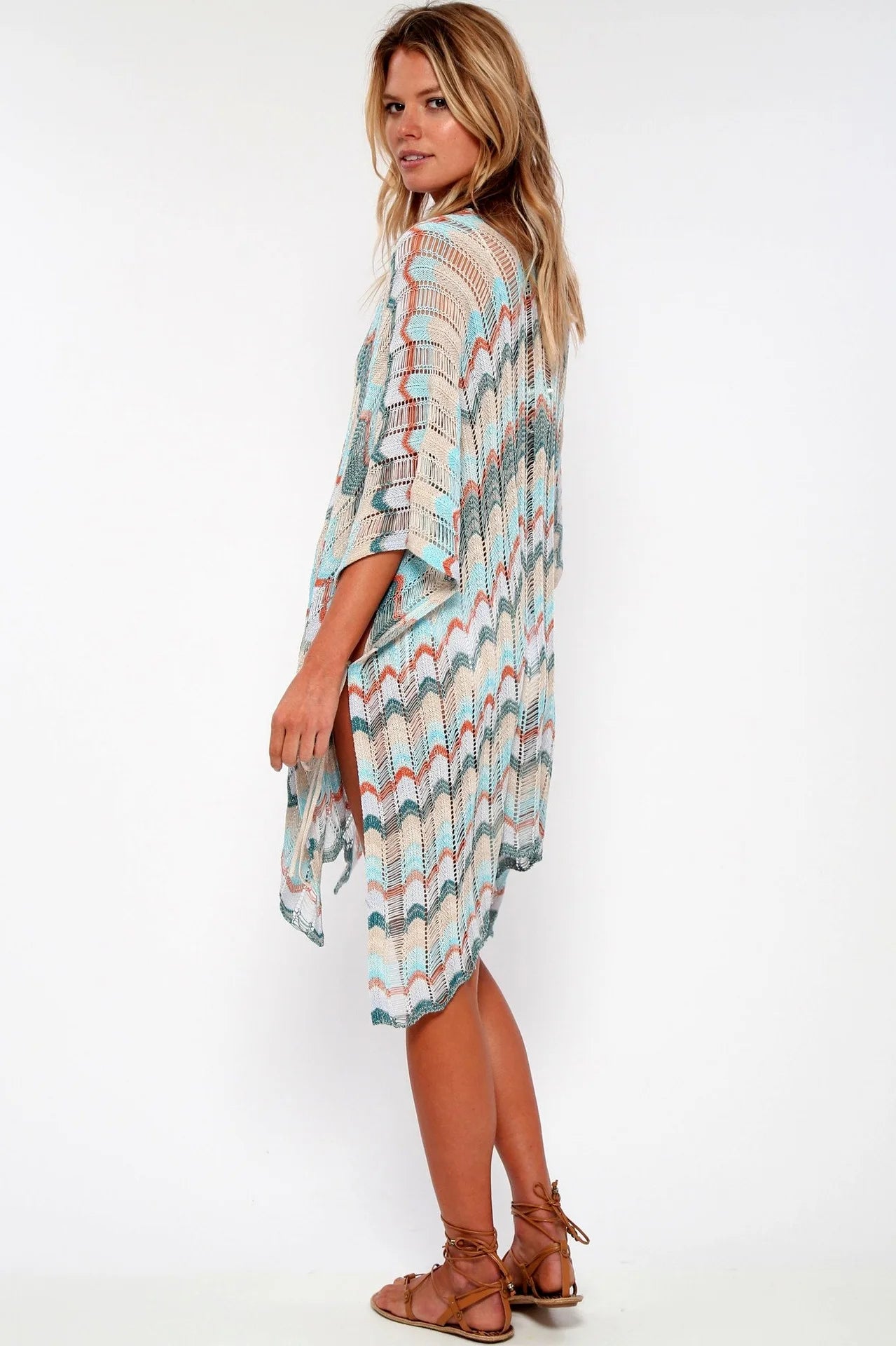Women's Cotton Crochet Tunic Cover Up | Deep V Neck Lace-Up Mini Beach Dress