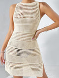 Crochet Knitted Beach Cover Up - Sexy See-Through Hollow-Out Sleeveless Tunic