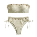 Women's Solid Tube Top Bikini Set | High Waist Swimsuit with Shell Decor