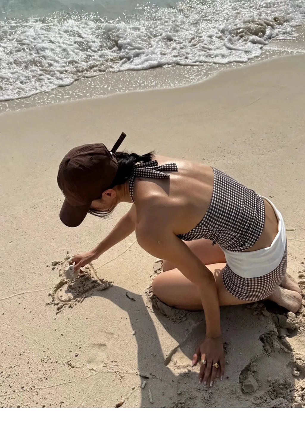 Women's Deep V Push Up Bikini Set | High Waist Checkered Two Piece Swimsuit