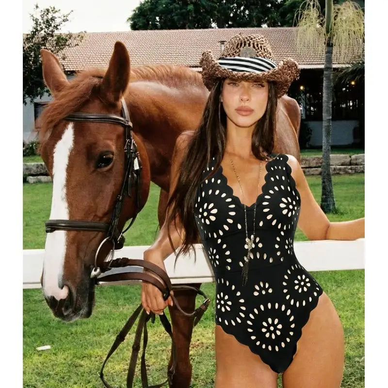 Women's Vintage Print Deep V Bikini Set | High Waist Two-Piece Swimwear