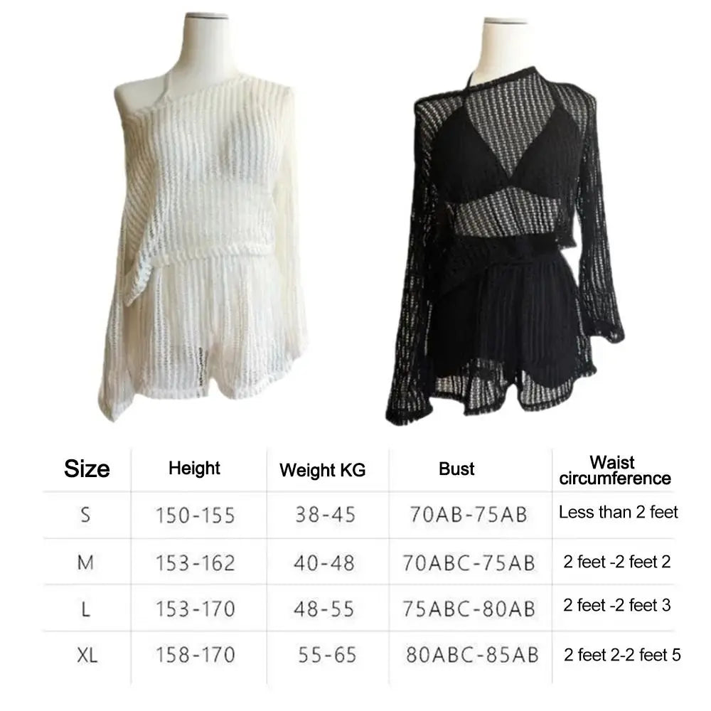 Women's 3-Piece Hollow Out Bikini Set | Loose Fit Cover Up for Beach Vacation