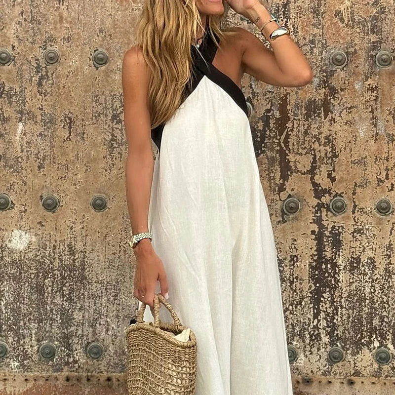 Women's Cotton Linen Maxi Dress | Hanging Neck Strapless Sleeveless Summer Style