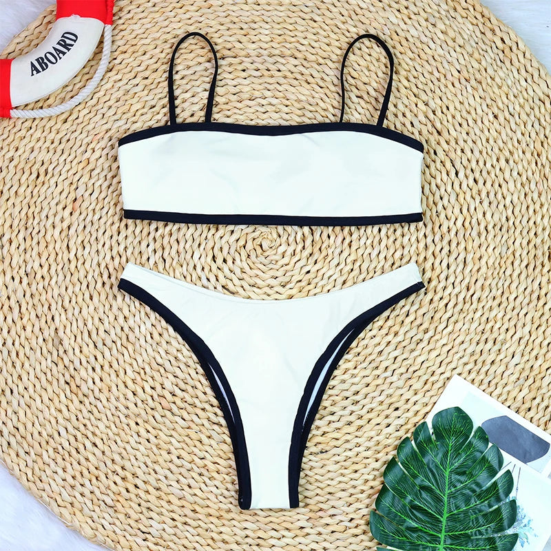 Women's High Waist Ribbed Bikini Set | Two-Piece Swimwear with Shorts