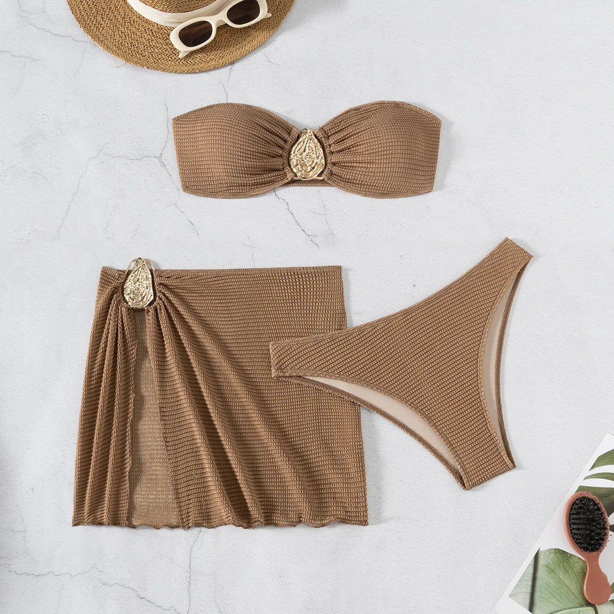 Women's 3-Piece Floral Push Up Bikini Set | Sarong Cover-Up Skirt Swimwear