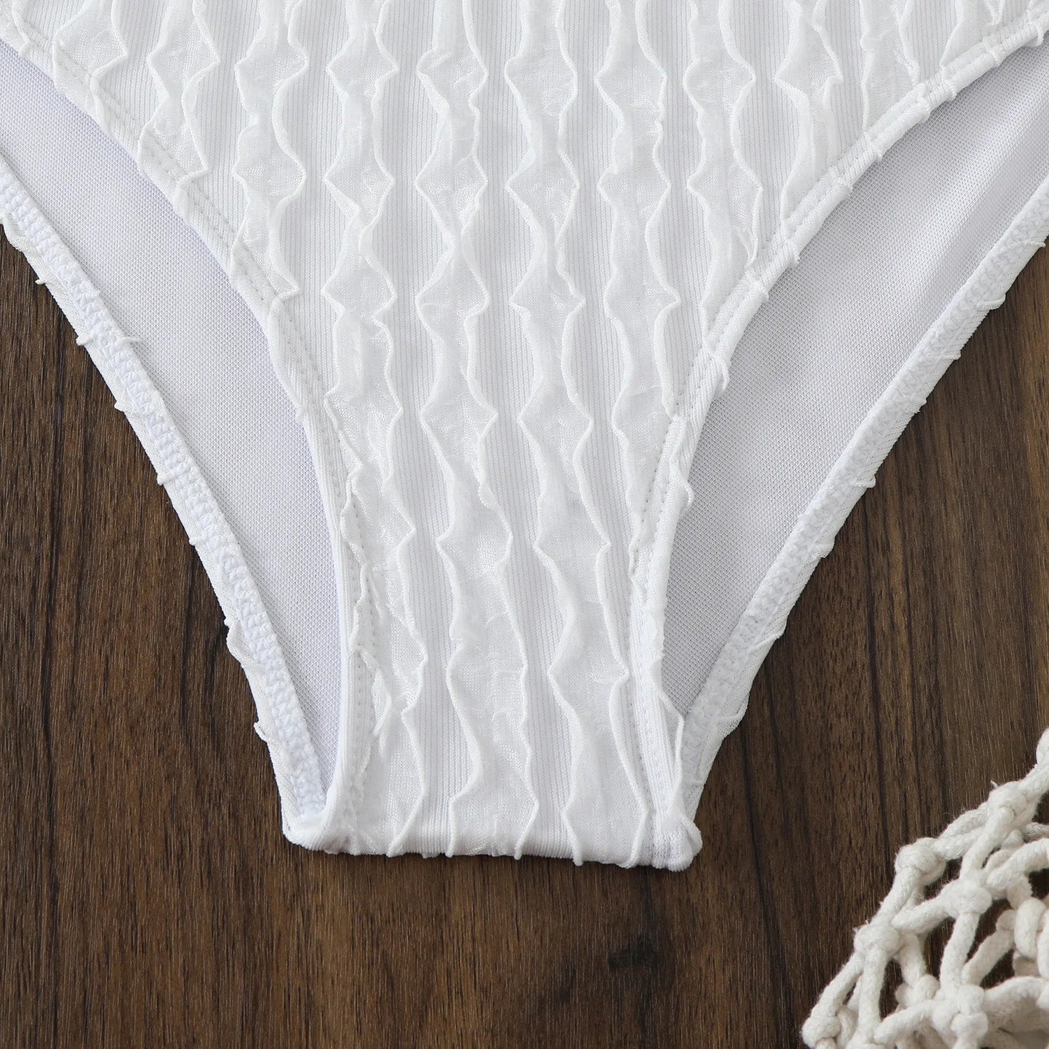 Women's 3-Piece Mesh Bikini Set | Long Sleeve Cover Up with Pearl Straps