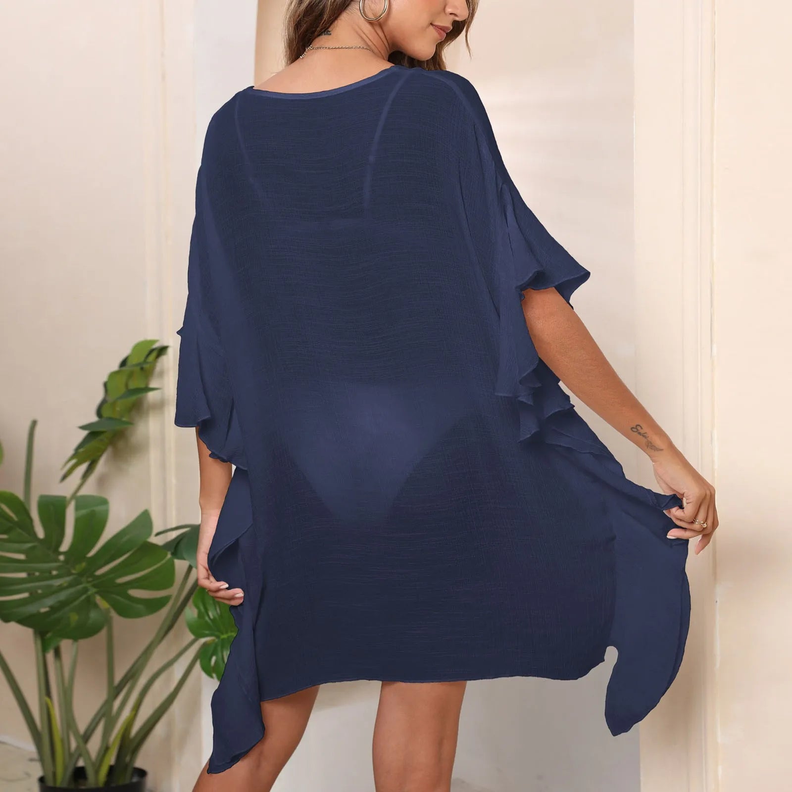 Women's Plus Size Beach Cover Up | Sun Protection Transparent Tunic Dress