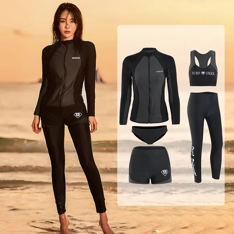 Women's Long Sleeve Rash Guard Set | UV Protection Surfing Swimsuit