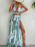 Halter 3 Piece Bikini Set with Beach Dress - Sexy Bandage Swimwear for Women