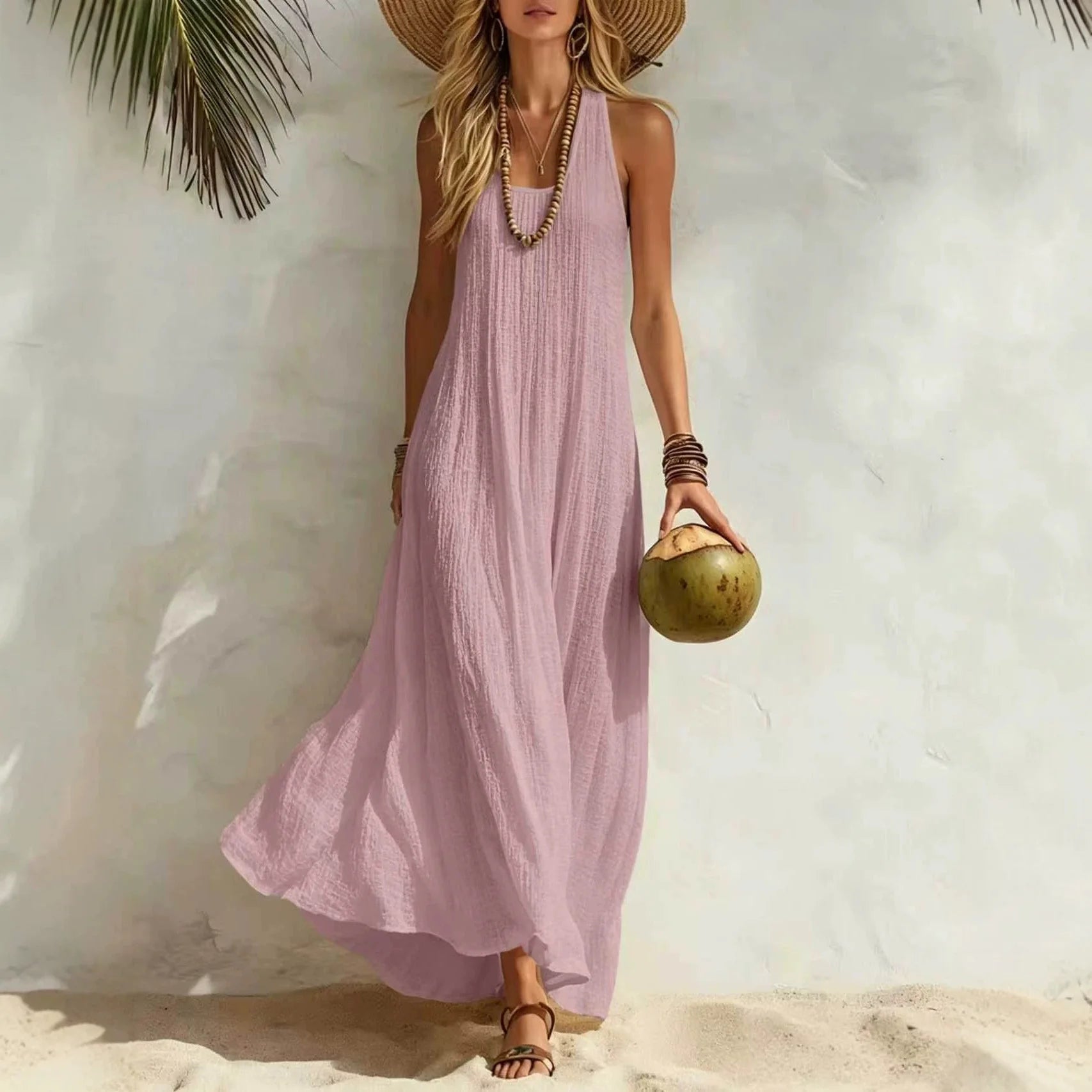 Women's Solid Color Maxi Dress | Versatile Summer Beach Vacation Wear
