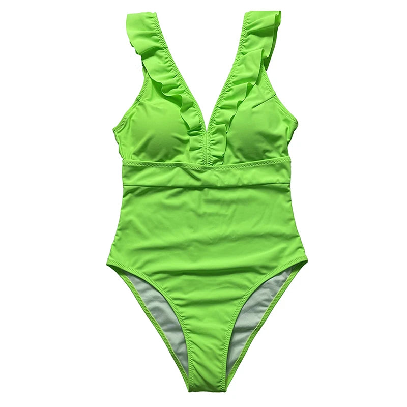 Women's Striped Ruffle One Piece Swimsuit | Vintage Print Monokini Beachwear