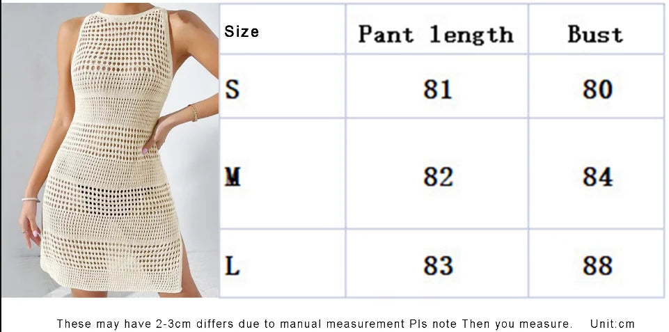 Crochet Knitted Beach Cover Up - Sexy See-Through Hollow-Out Sleeveless Tunic
