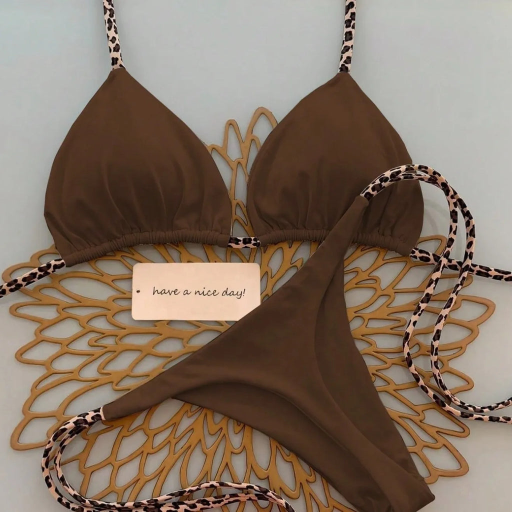 Women's Leopard Print Bikini Set | Sexy Thong Swimwear for Beach Vacation