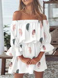 Women's Off Shoulder Ruffle Mini Dress | Puff Sleeves with Floral Print for Summer Beach