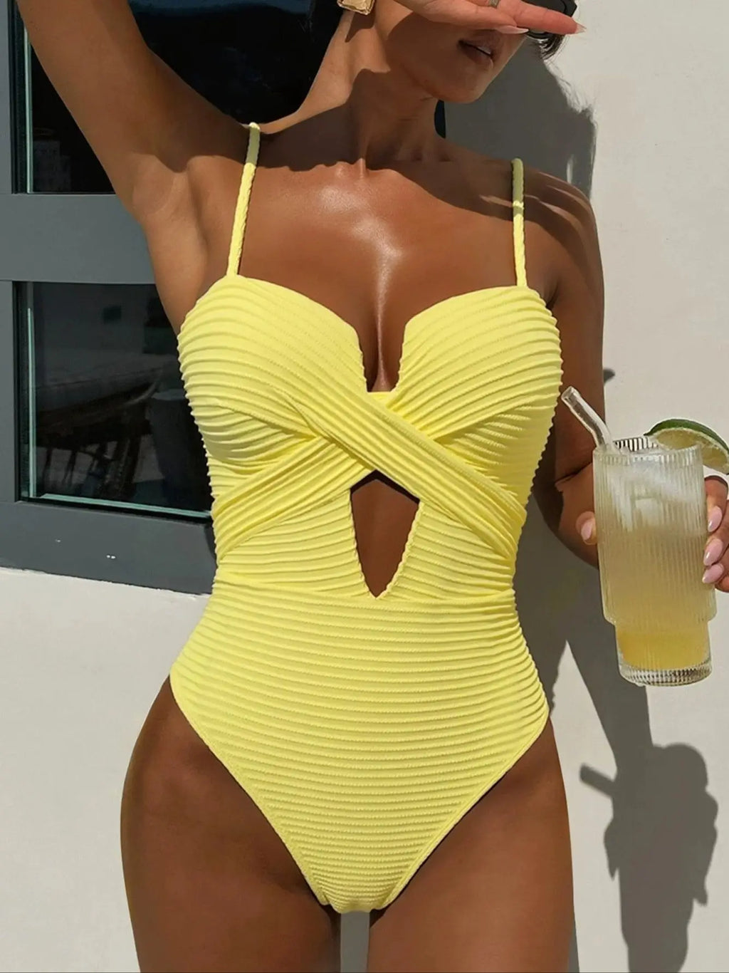 Daxiyee Women's Deep V Bandage One Piece Swimsuit | High Waist Solid Swimwear