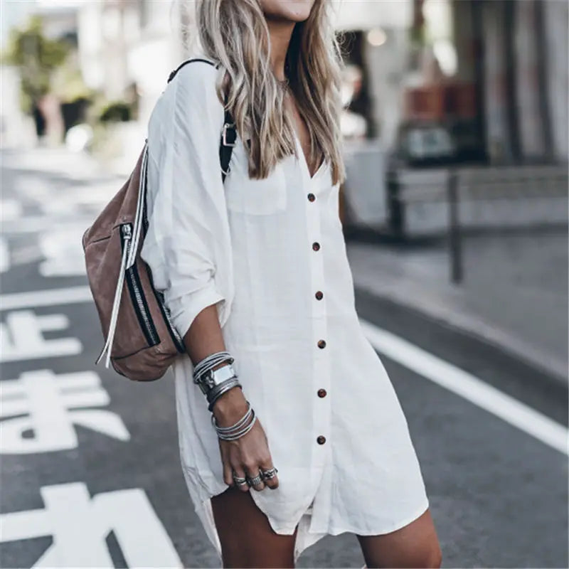 Women's V-Neck Beach Cover Up Dress | Casual Summer Tunic for Swimwear