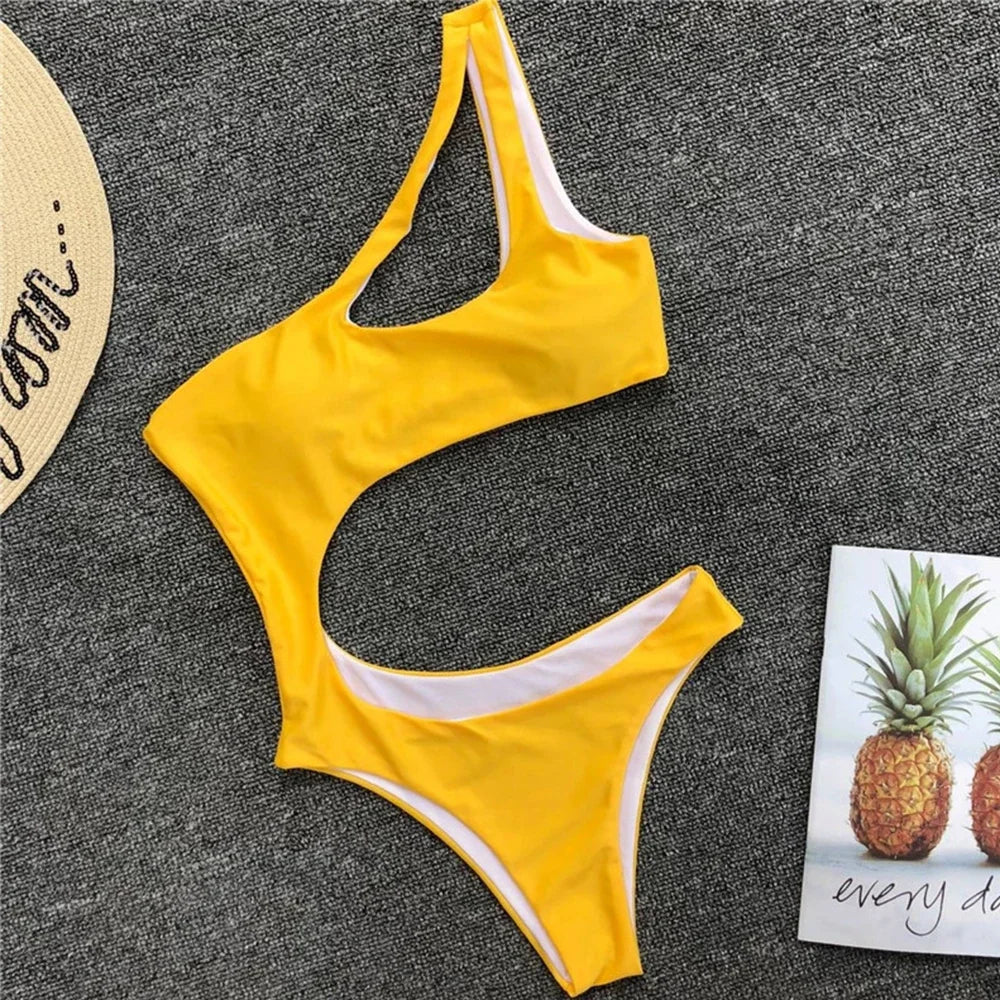 Women's Asymmetric One Shoulder One Piece Swimsuit | High Cut Monokini Swimwear