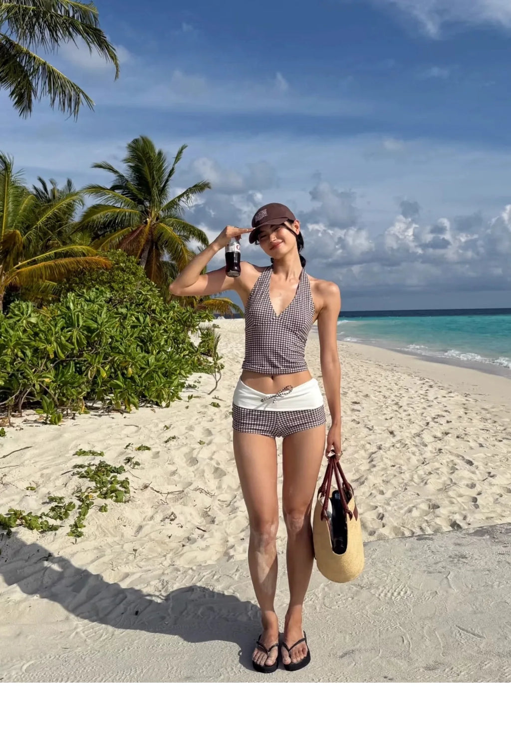 Women's Deep V Push Up Bikini Set | High Waist Checkered Two Piece Swimsuit