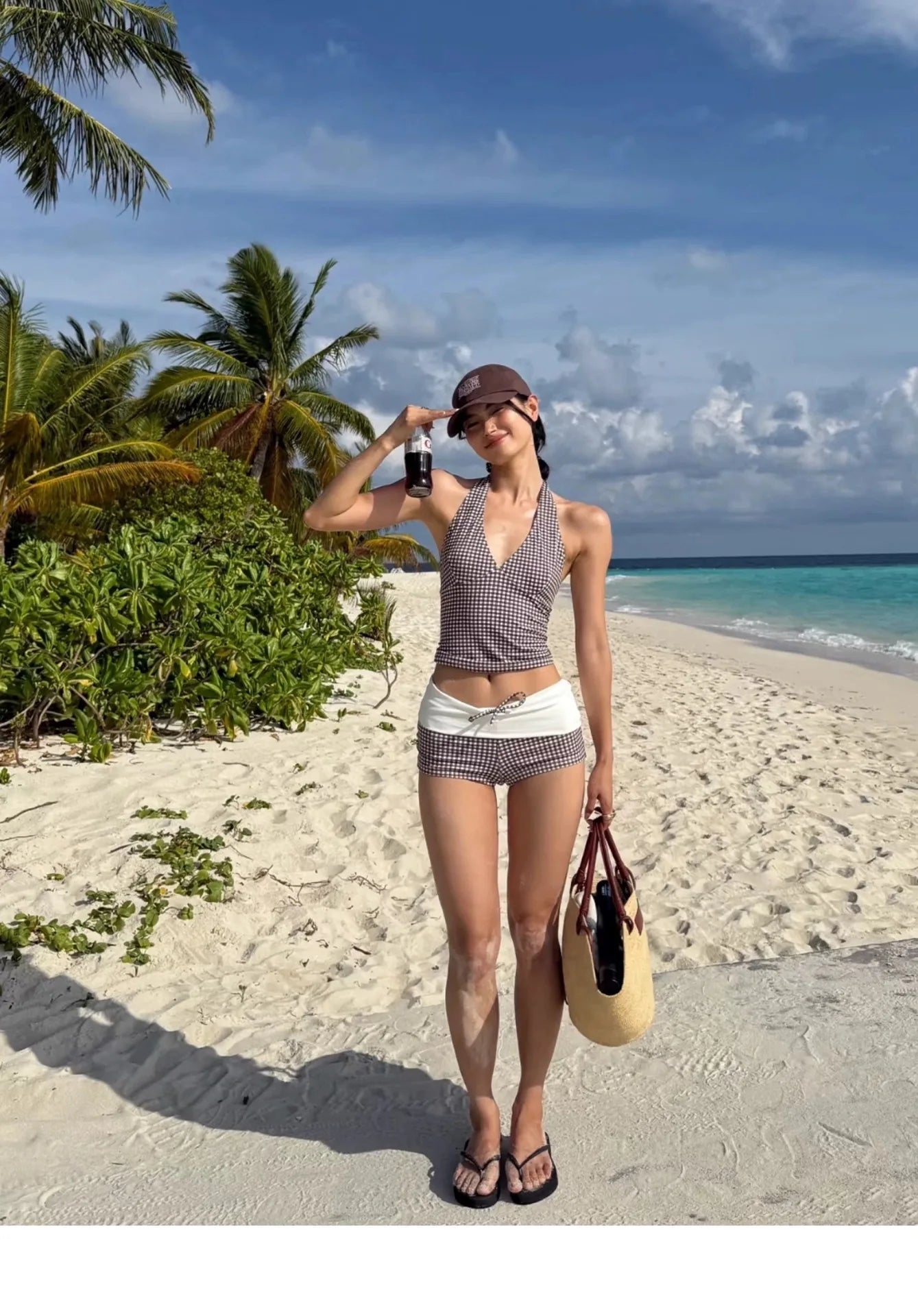 Women's Deep V Push Up Bikini Set | High Waist Checkered Two Piece Swimsuit