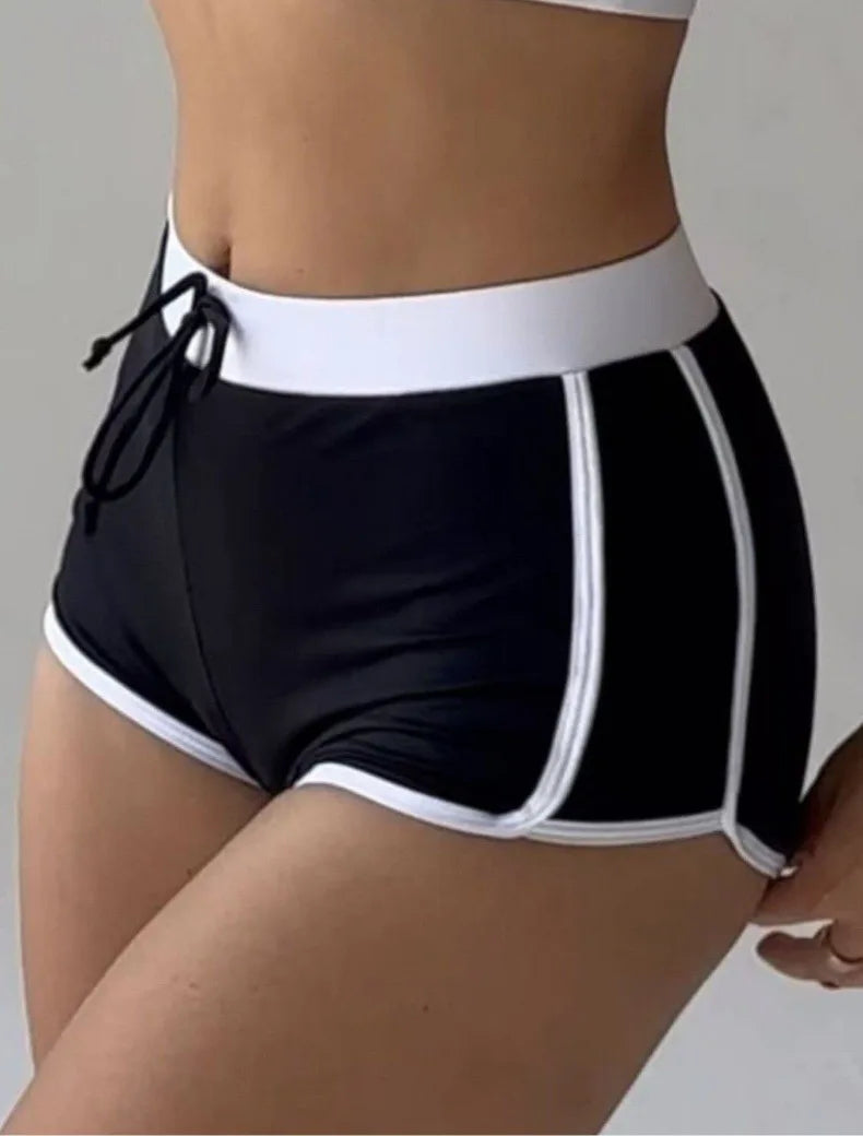 Women's Color Block Halter Bikini Set | Drawstring Shorts & Contrast Waistband Swimwear