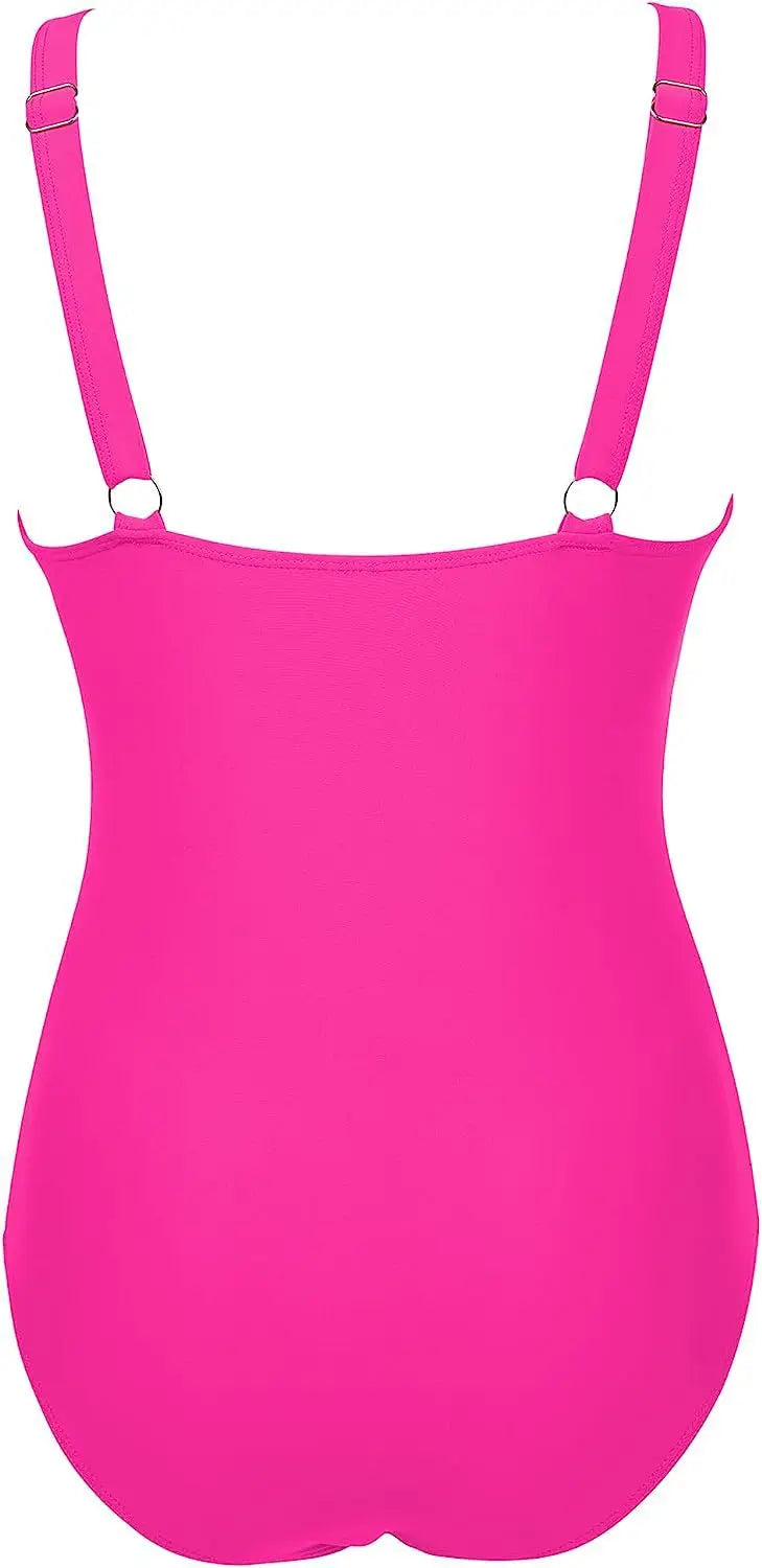 Deep V Neck One Piece Swimsuit - Removable Bra Plain Monokini for Women