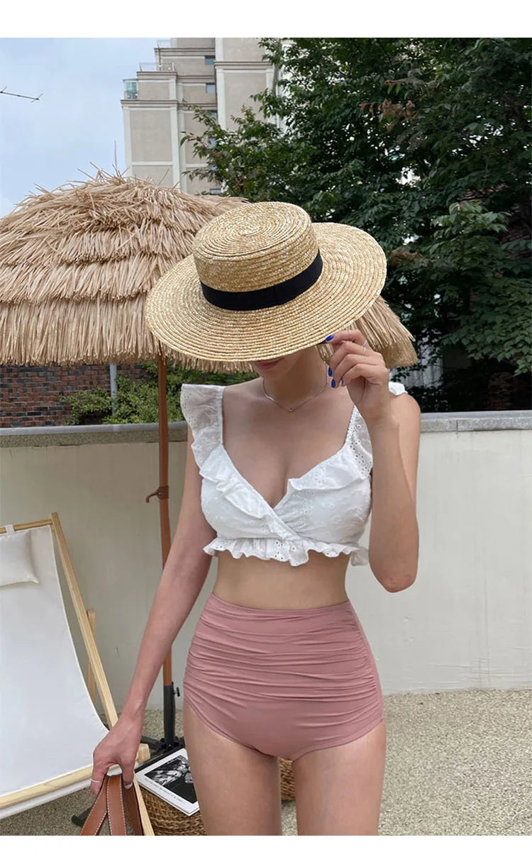 Women's High Waist Bikini Set | Flounce Bottom with Slimming Folded Design