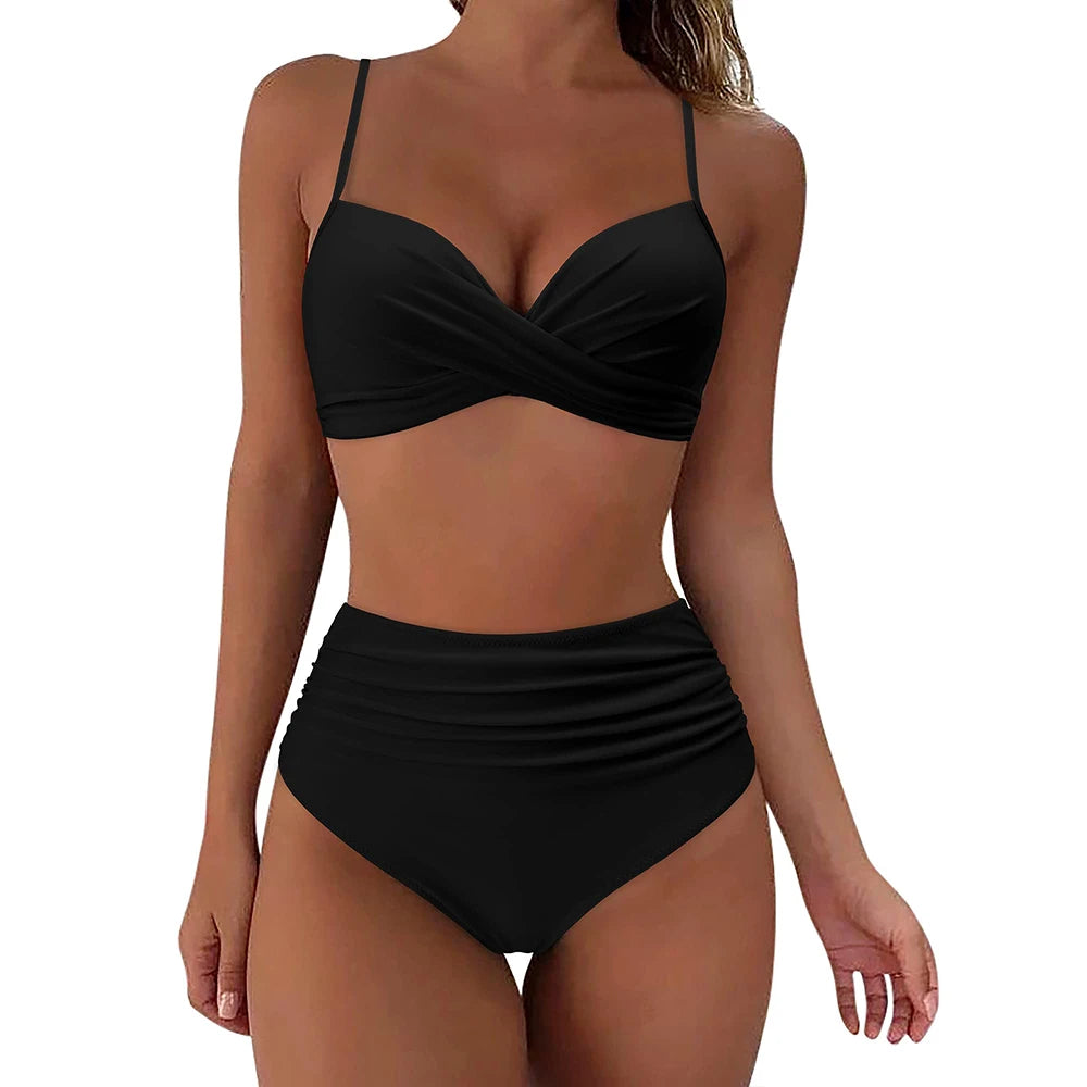 Vintage Print High Waist Bikini - Women's Push Up Swimsuit for Summer Beach