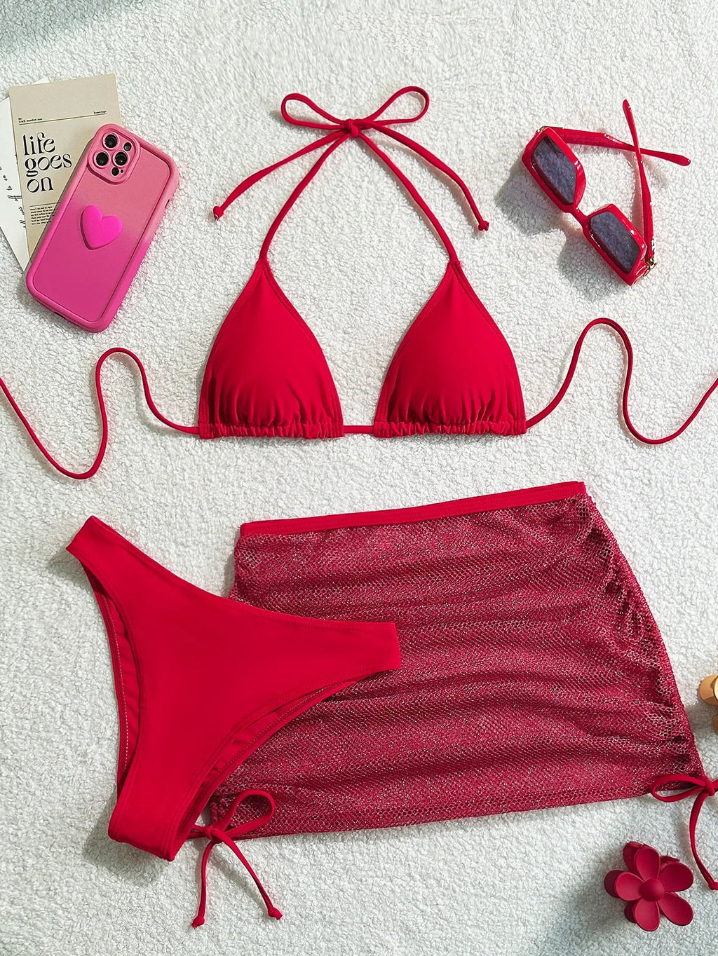 Paisley Print 3 Piece Halter Bikini Set - with Beach Skirt Cover Up for Women