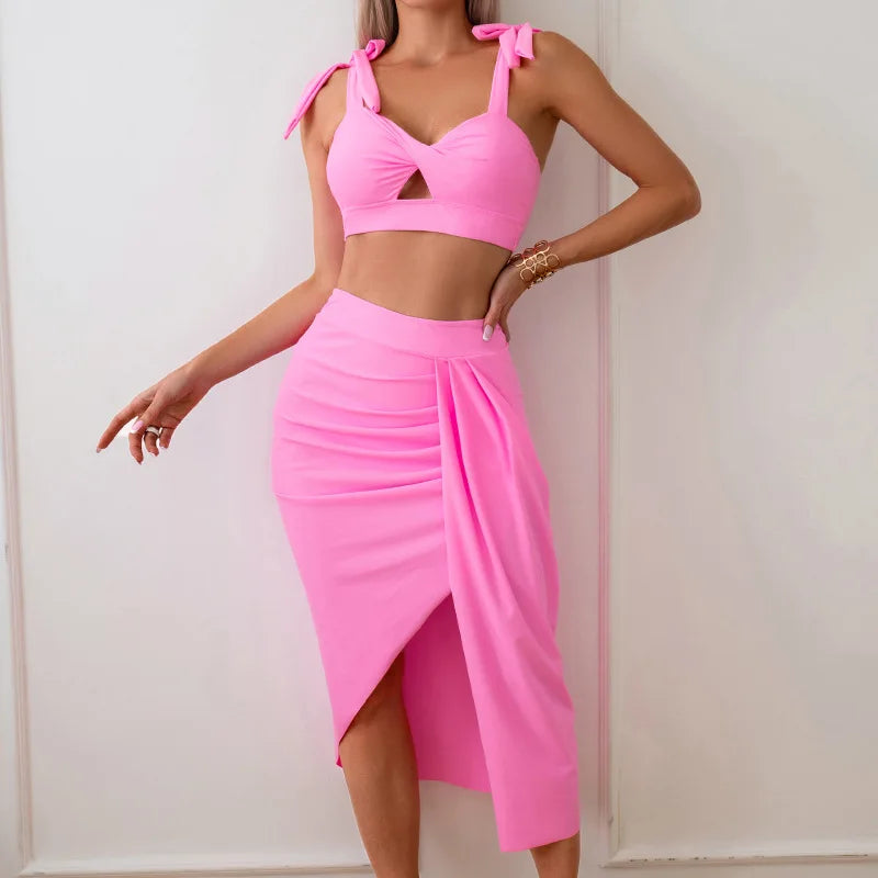 Women's 3 Pack Bikini Set - High Waist with Sarong Skirt Cover Ups for Beach