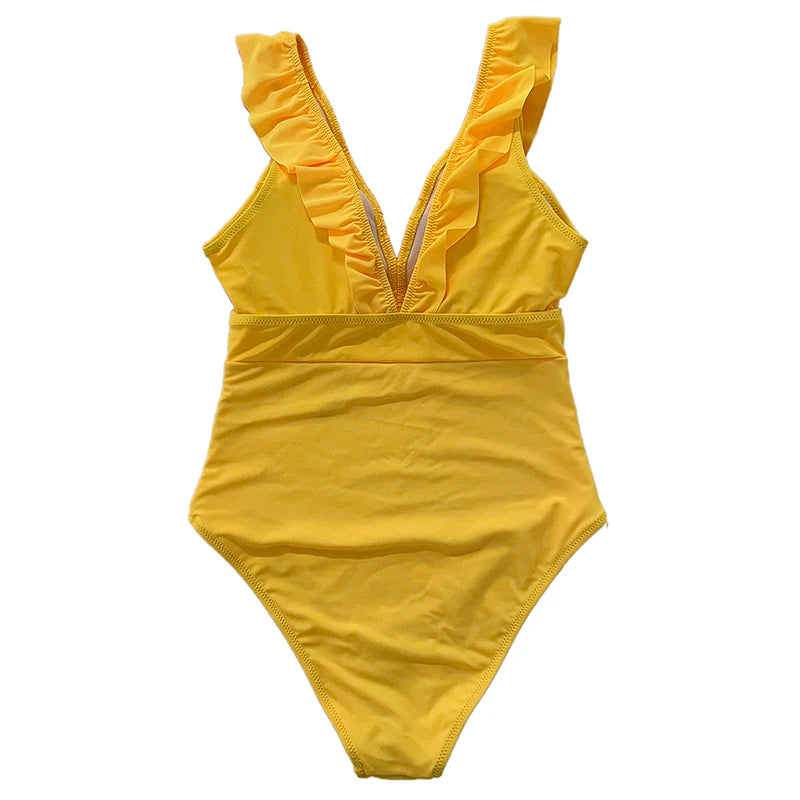 Women's Striped Ruffle One Piece Swimsuit | Vintage Print Monokini Beachwear