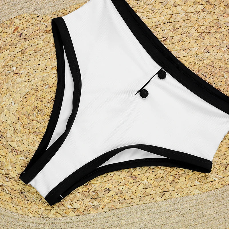 Women's High Waist Ribbed Bikini Set | Two-Piece Swimwear with Shorts