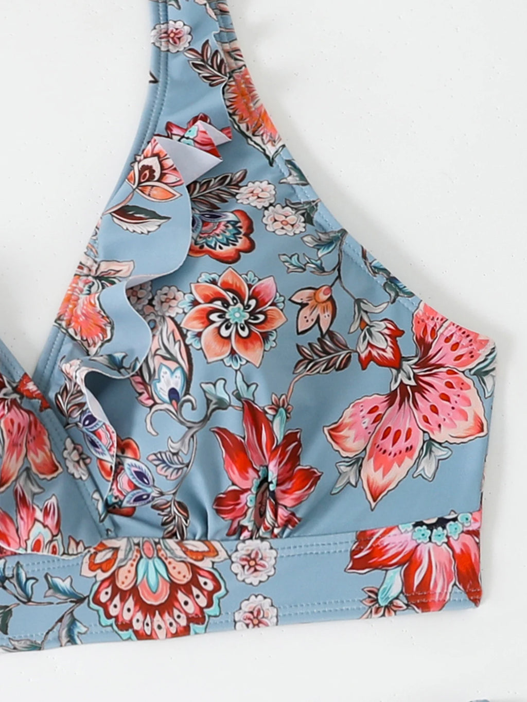 Women's High Waist Bikini Set | Padded Halter Top with Ruffle Trim | Sexy Swimwear