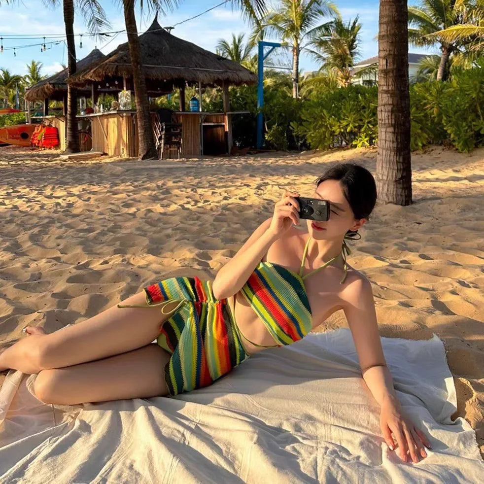 Women's Color Block Knitted Bikini Set | Sexy Two-Piece Swimwear