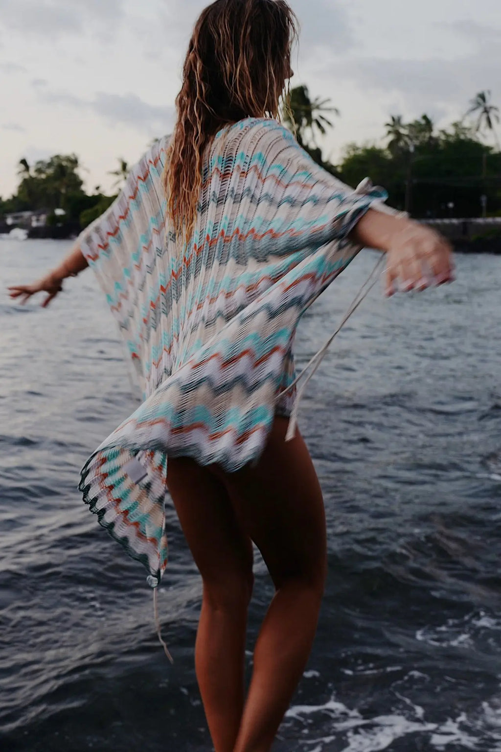 Women's Cotton Crochet Tunic Cover Up | Deep V Neck Lace-Up Mini Beach Dress