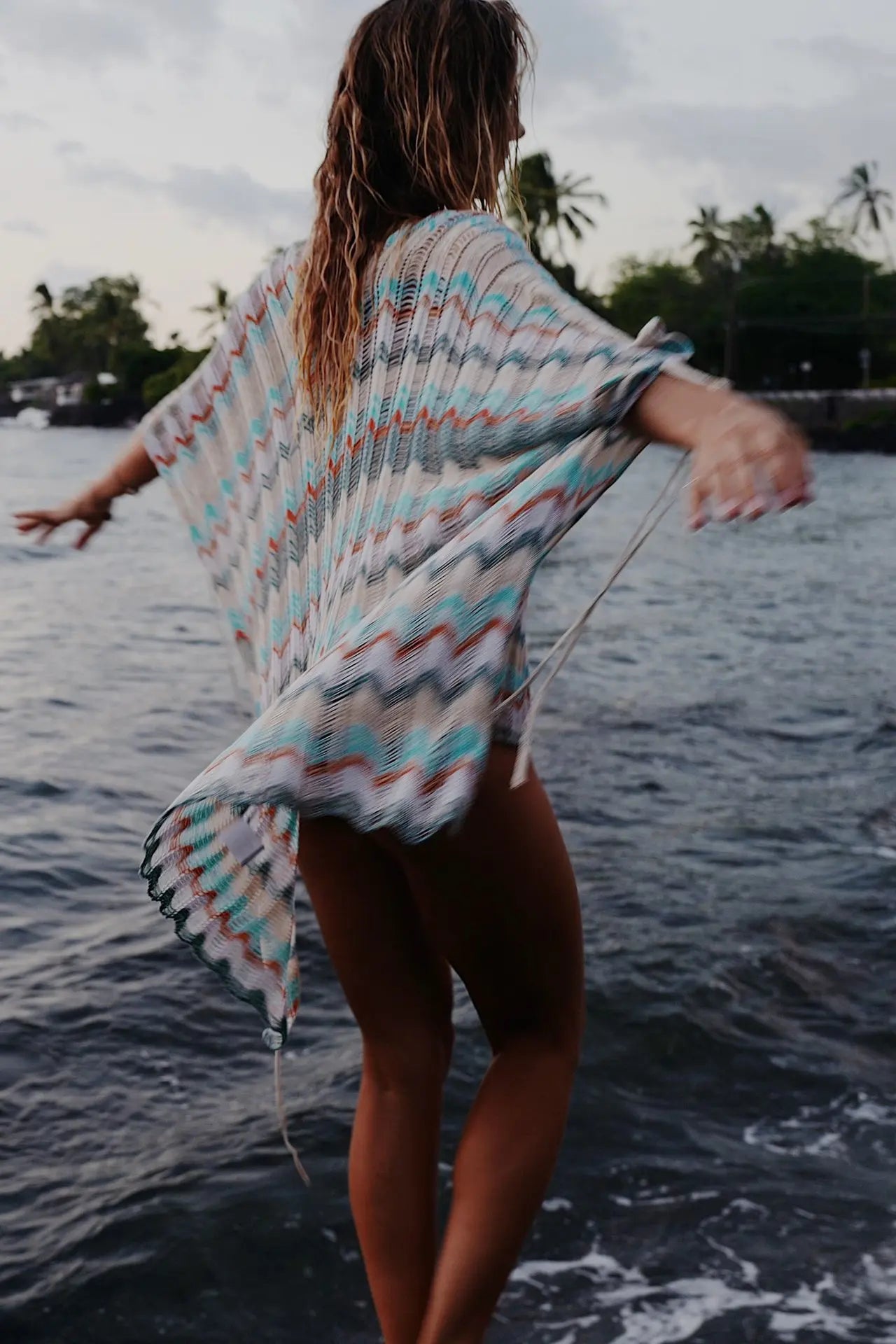 Women's Cotton Crochet Tunic Cover Up | Deep V Neck Lace-Up Mini Beach Dress