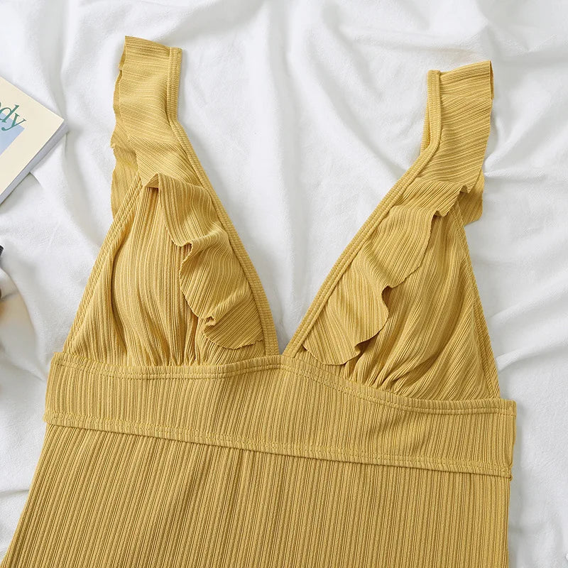 Women's Ruffle One Piece Swimsuit | V-Neck Backless Swimwear with Padded Bra