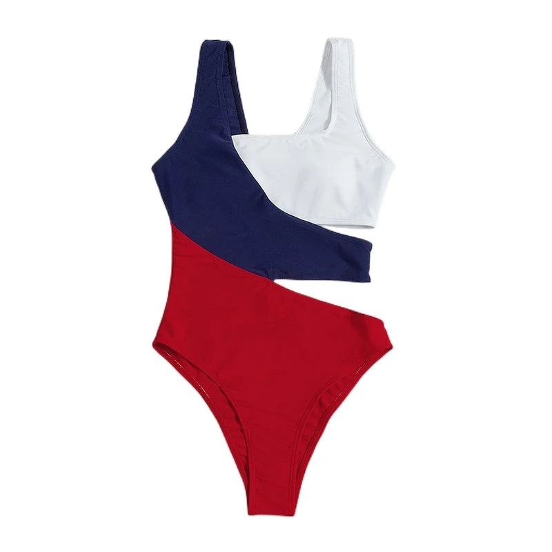 CIKINI Women's Color Contrast One Piece Swimsuit | Beach Bikini Swimwear