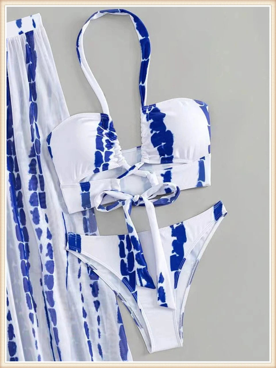 Tie Dye 3 Piece Bikini Set for Women - Cross Halter Swimsuit with Cover Up Pants