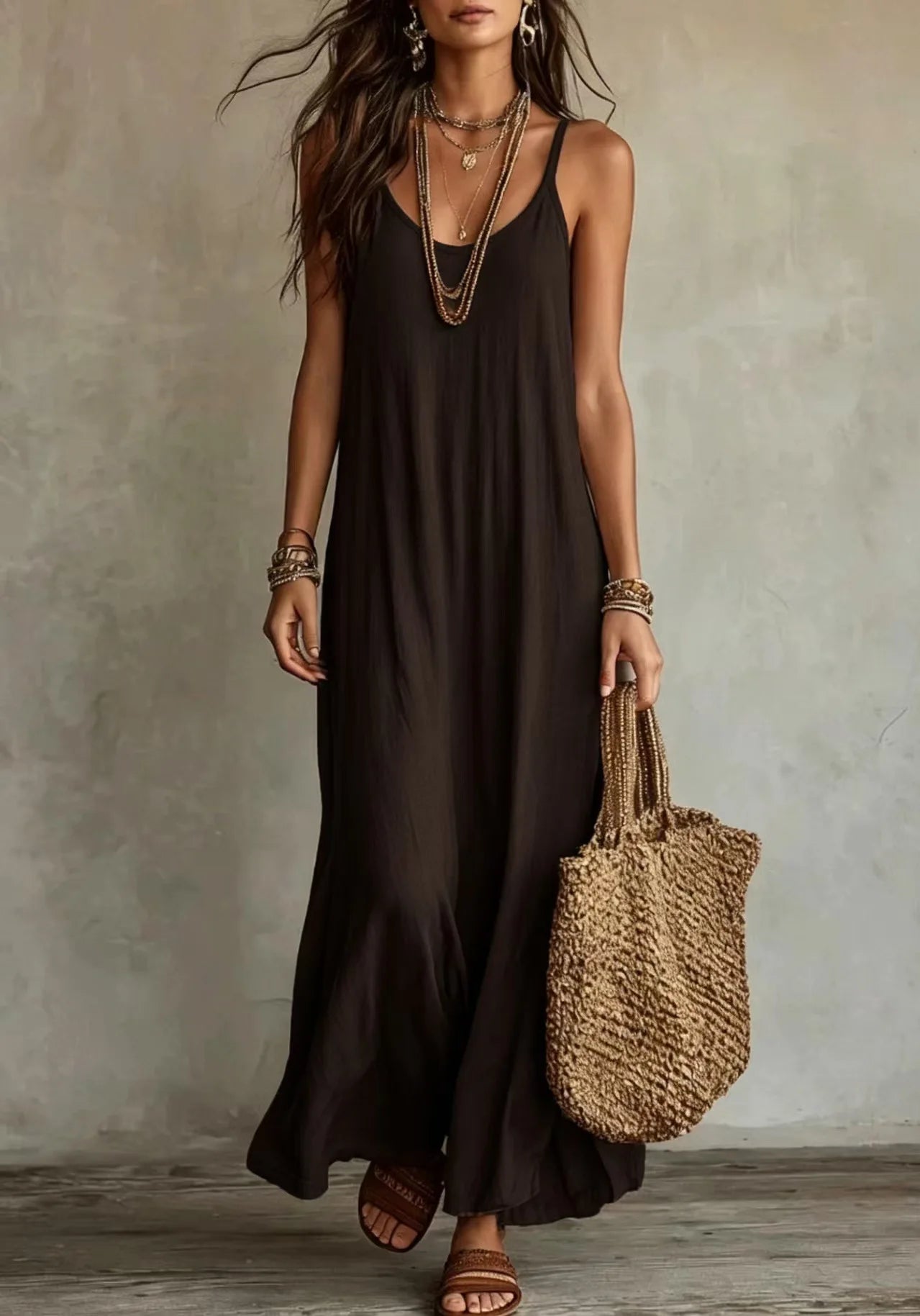 Women's Backless Cami Maxi Dress | Spaghetti Strap Sleeveless Boho Beach Wear