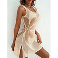 Women's Knit Hollow Out Beach Cover Up Dress | O-Neck Sleeveless Beachwear