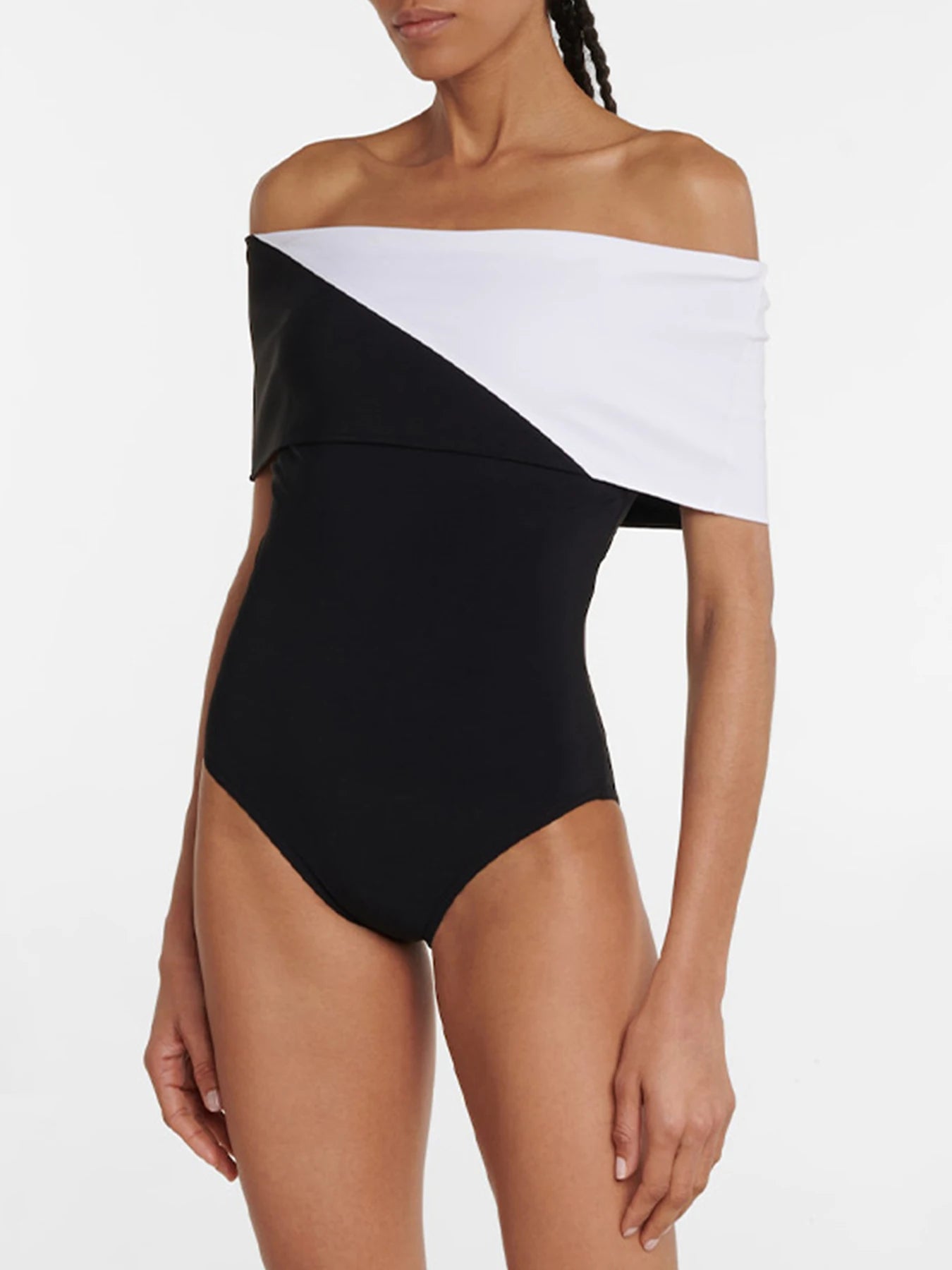 Off The Shoulder One Piece Swimsuit - Women's Black & White Monokini Bodysuit | 2025 Beachwear