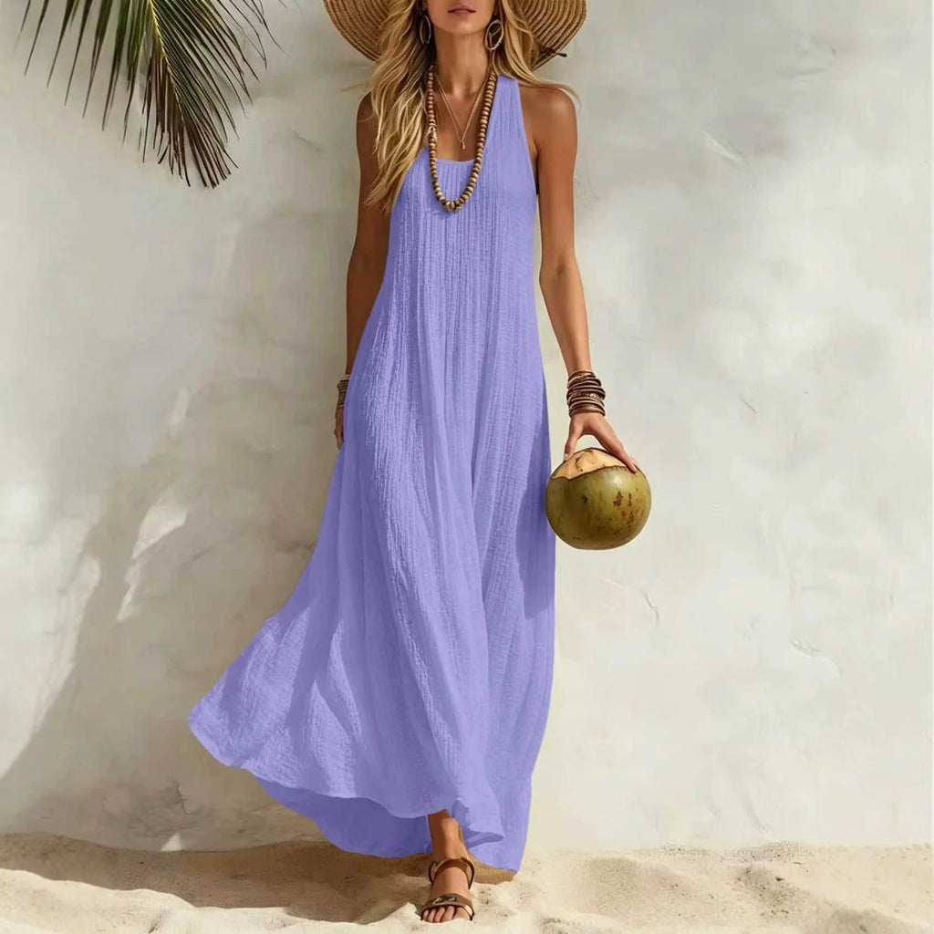 Women's Solid Color Maxi Dress | Versatile Summer Beach Vacation Wear