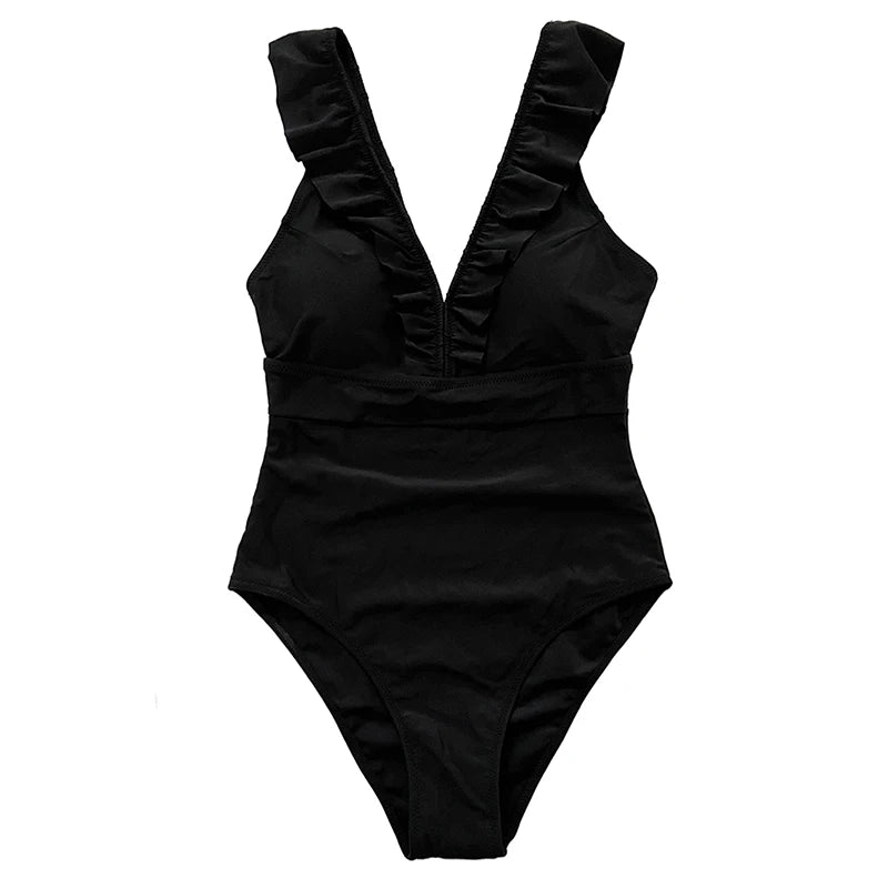 Women's Striped Ruffle One Piece Swimsuit | Vintage Print Monokini Beachwear