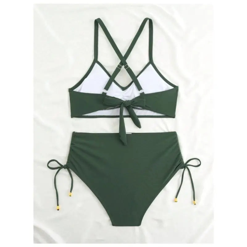 CIKINI Women's High Waist Criss-Cross Bikini Set | Metal Pendant & Adjustable Drawstring