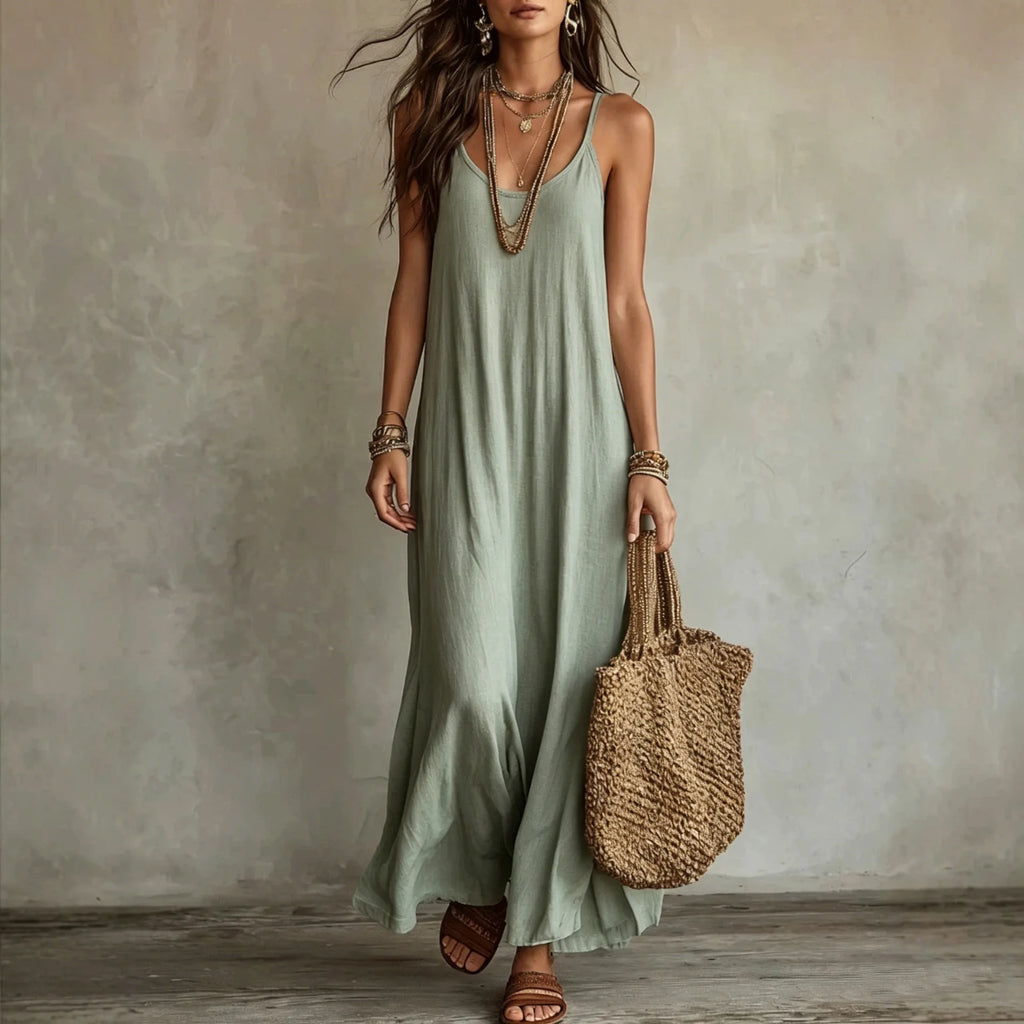 Women's Backless Cami Maxi Dress | Spaghetti Strap Sleeveless Boho Beach Wear