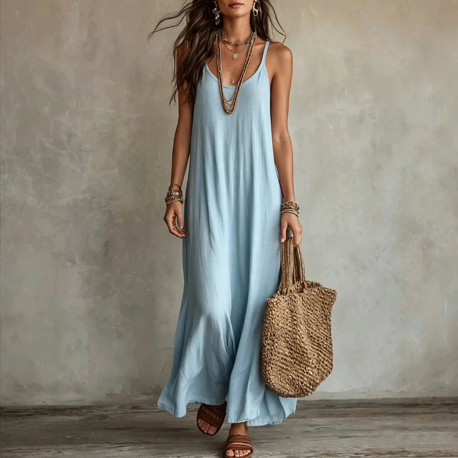 Women's Backless Cami Maxi Dress | Spaghetti Strap Sleeveless Boho Beach Wear