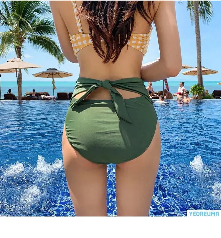Women's High Waist Strap Bikini Set | Gathered Top with Slimming Fit
